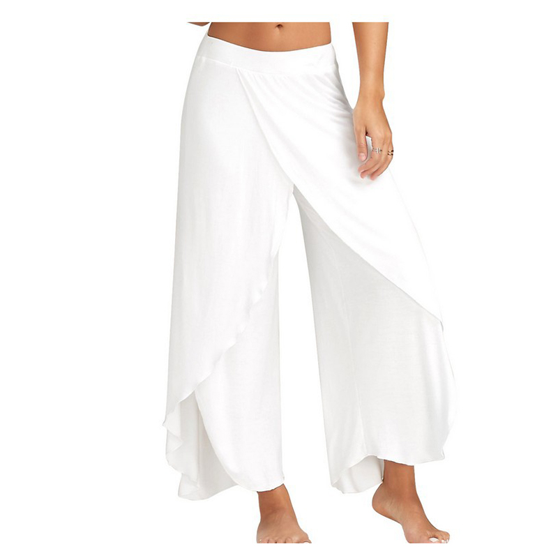 

Women's Sporty Basic Culottes Wide Leg Chinos Layered Split Ruffle Capris Pants Gym Yoga Stretchy Solid Colored Mid Waist Loose, Black;white