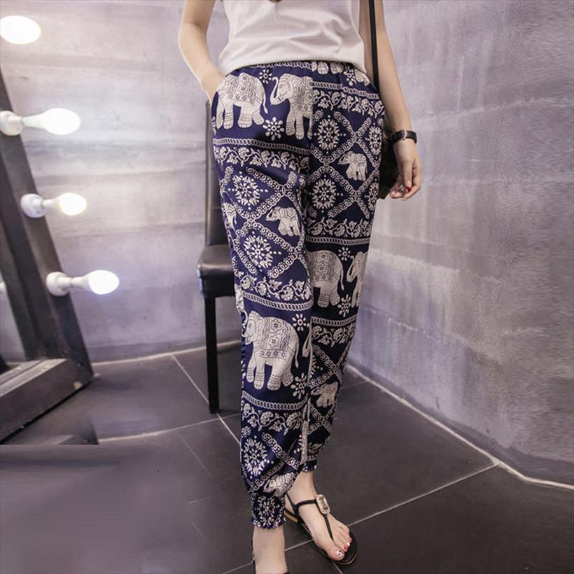 

fashion chiffon harem summer women pant casual loose plus size bohemian print beach ankle length w73, Black;white