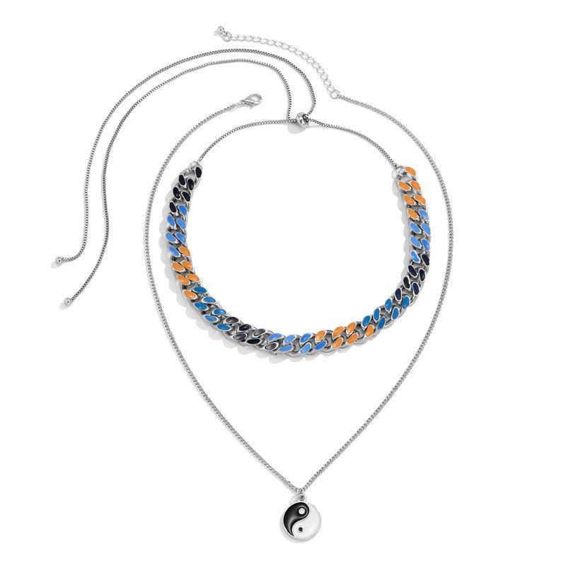 

Pendant Necklaces POTCET Women's Double Tai Chi Necklace Clavicle Chain Fashion Hip Hop Niche Personality Party Jewelry