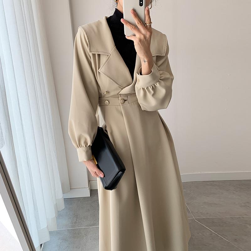

Women' Trench Coats Korean Chic French Temperament Suit Collar Side Buttoned Waist Long Sleeve Windbreaker Jacket Women, Black