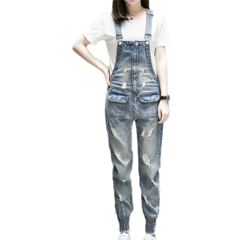 Women&#039;s Jumpsuits & Rompers Women Denim Jumpsuit Spring Summer Ladies Loose Jeans Female Casual Ripped Hole Boyfriend Overall Play-image-695792861