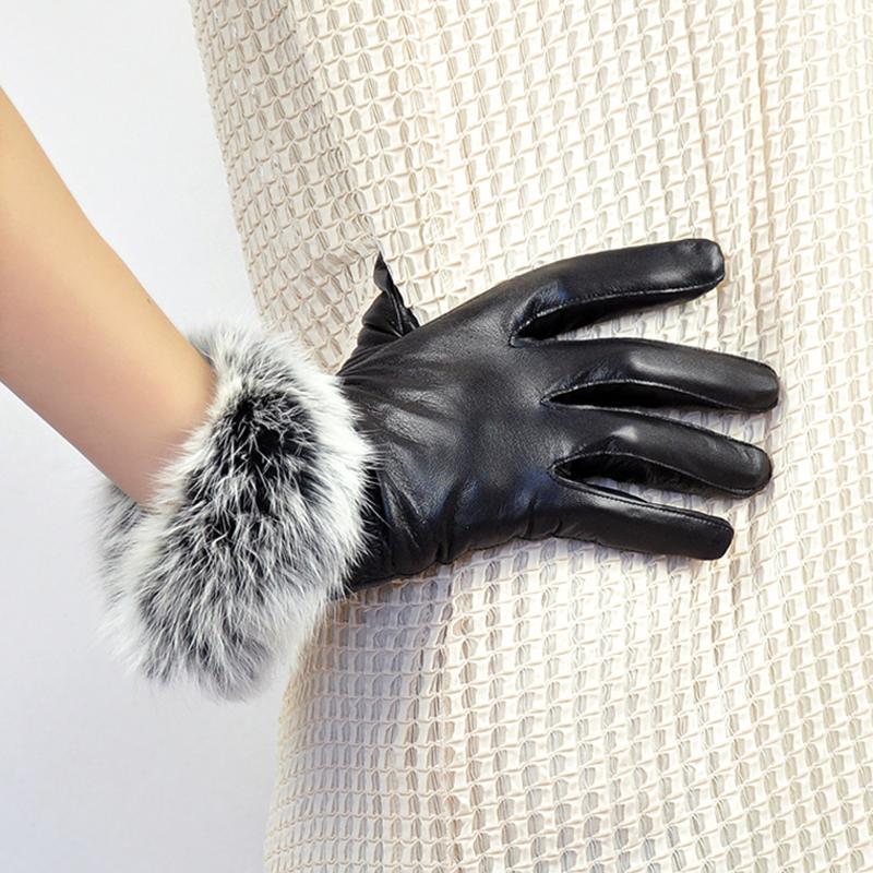 

Genuine Sheep Leather Gloves Real Fur Lady Winter Fashion Women Warm Lamb Skin High Quality WSR1711