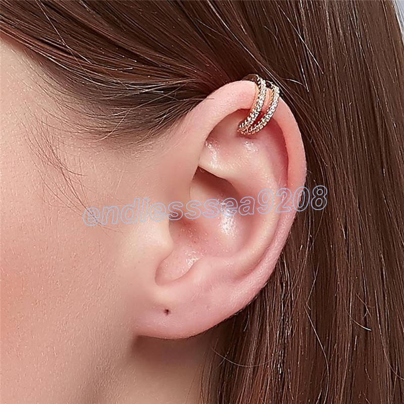 

Double Layer Full Diamond Ear Cuff Hollow Out Copper No Hole Earrings European Women Punk C-shaped Gold Jewelry Clips Fashion Accessories Wholesale