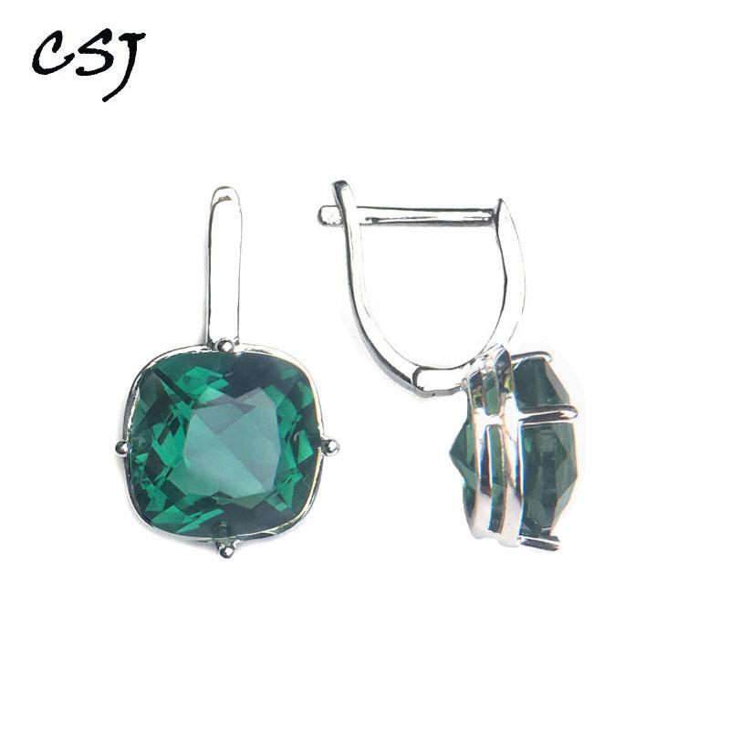 

dangle & chandelier csj deep green quartz gemstone noble elegant good earring sterling 925 silver cushion 9ct fine jewelry for women lady gi