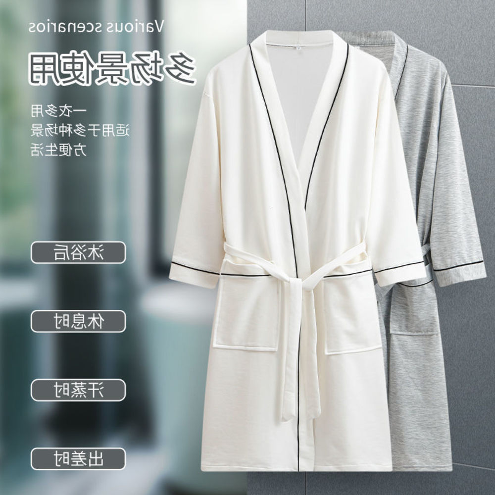 

Spring and summer lovers bathrobe women's long sleeve thin pure color cotton water absorption five star el robe men's large size