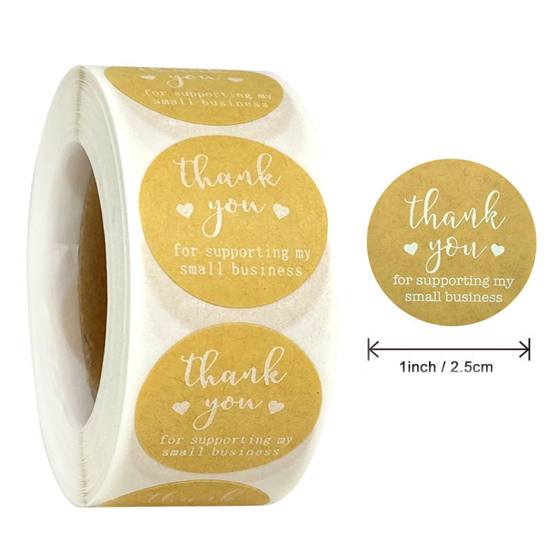 

500pcs/roll Packing Thank You for Supporting My Business Kraft Sticker with Round Labels Dragee Candy Gift Box Cake Boxes and Packaging Paper
