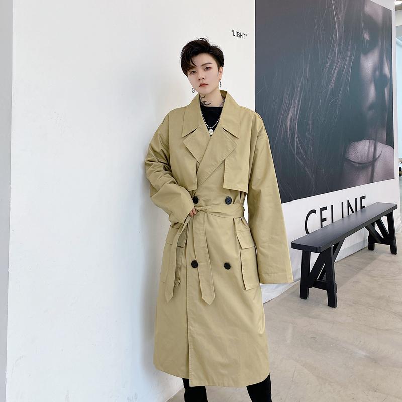 

Men's Trench Coats Male Streetwear Vintage Fashion Long Jacket Windbreaker Outerwear Trenchcoat Men Double Breasted Loose Casual Coat, Kk1477 khaki
