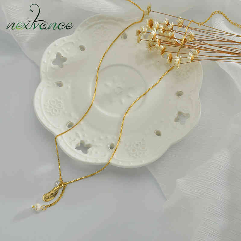 

Nextvance Feather Pearl Pendant Neckalce 316L Stainless Steel Chain Necklaces for Women Girlfriend Collar Jewelry Gift