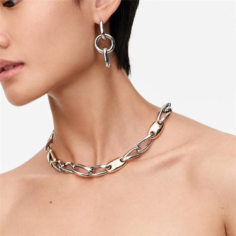 

Splicing Sliver Gold Chain Necklace Chokers For Women Color Geometric Pendant Necklaces Boho Maxi Statement Party Jewelry1
