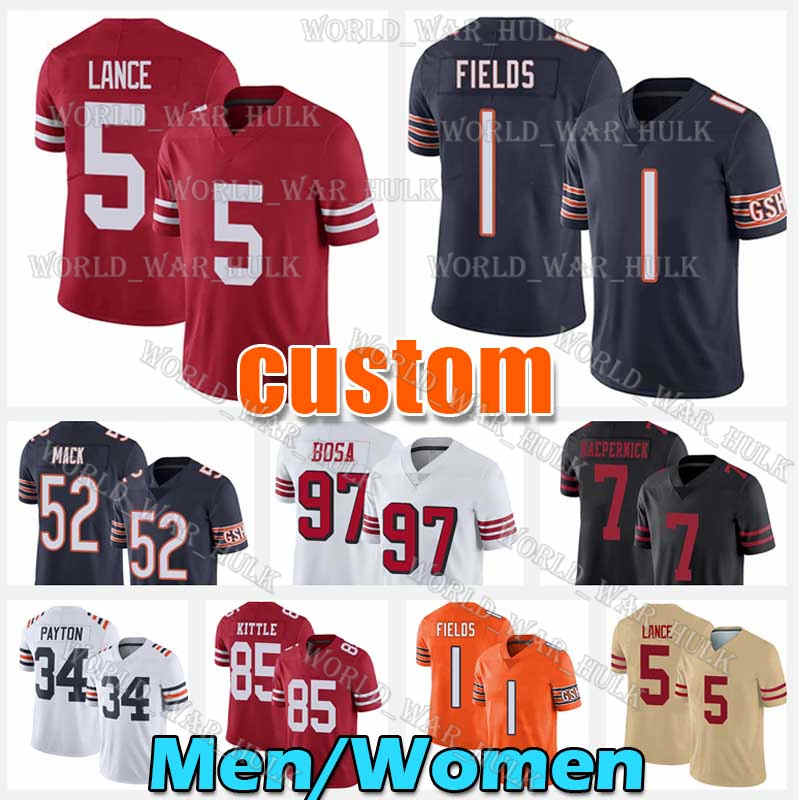 

1 Justin Fields Jersey 5 Trey Lance 85 George Kittle Nick Bosa Jerry Rice Fred Warner 52 Khalil Mack Walter Payton Chicago Bears San Francisco 49ers Custom, Custom 2020 new men (49 ren)