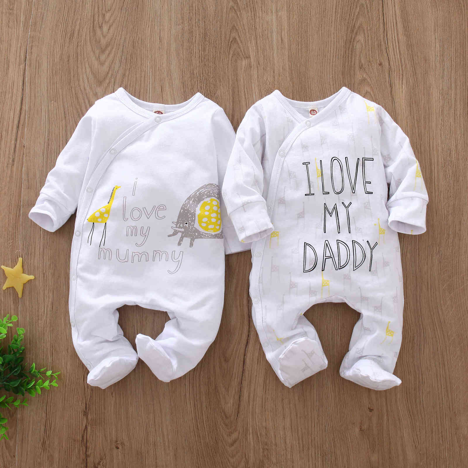 

born Baby Boy Girl Romper Long Sleeve Cotton Letter I Love Daddy & Mummy Animal Print Jumpsuit Infant Pajama Outfits 210722, 093d