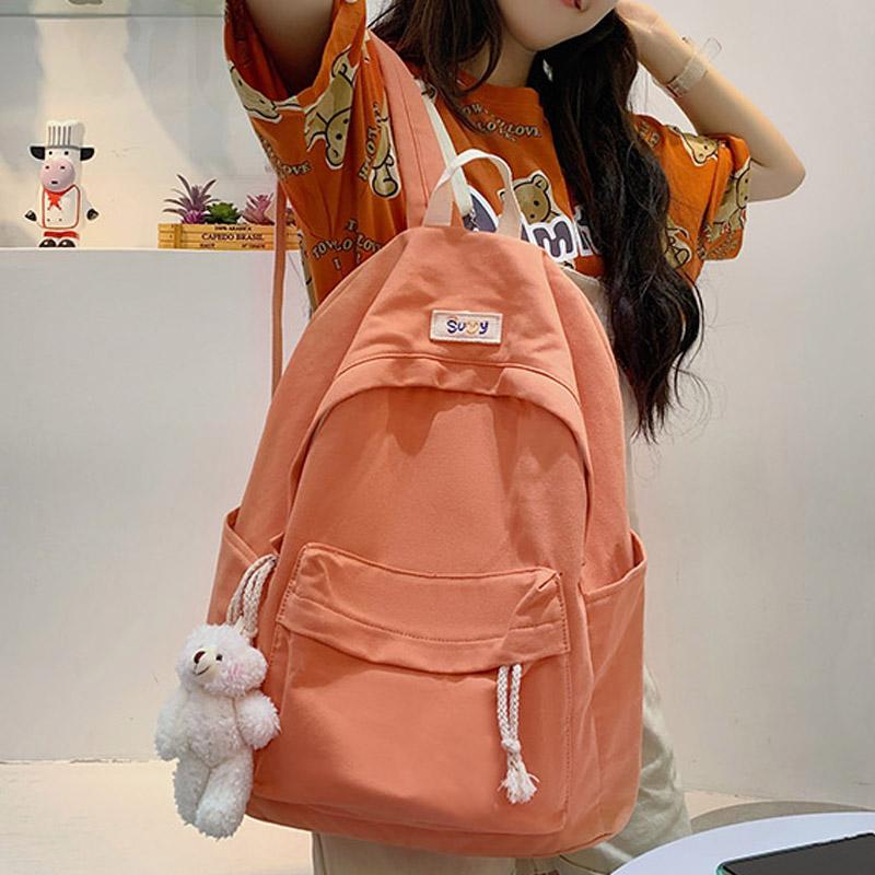 

Backpack Solid Color Canvas Women School Backpacks For Teenager Girls Travel Bag Female Book Bags Kawaii Small BookBag, Black