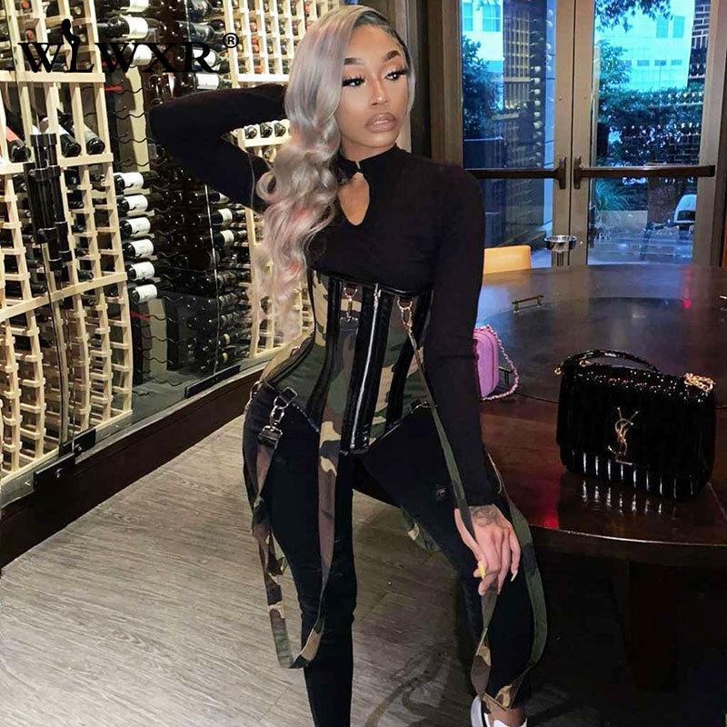 

womens jumpsuits 2021 black bodycon long sleeve jumpsuit women camouflage corset one piece outfits ladies romper women jumpsuit female, Black;white