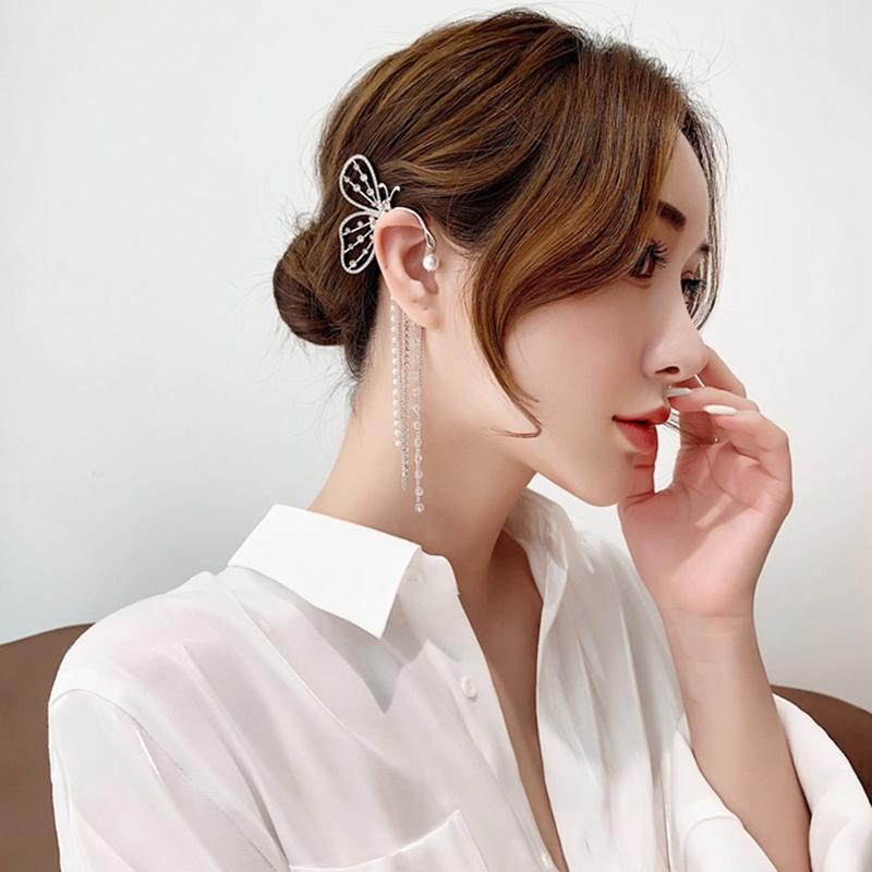 Stud Fashion Exquisite Luxury Exaggerated Female Ear Bone Clip 1 Pc Korean Design Single Butterfly Tassel Earrings Jewelry-image-703186036
