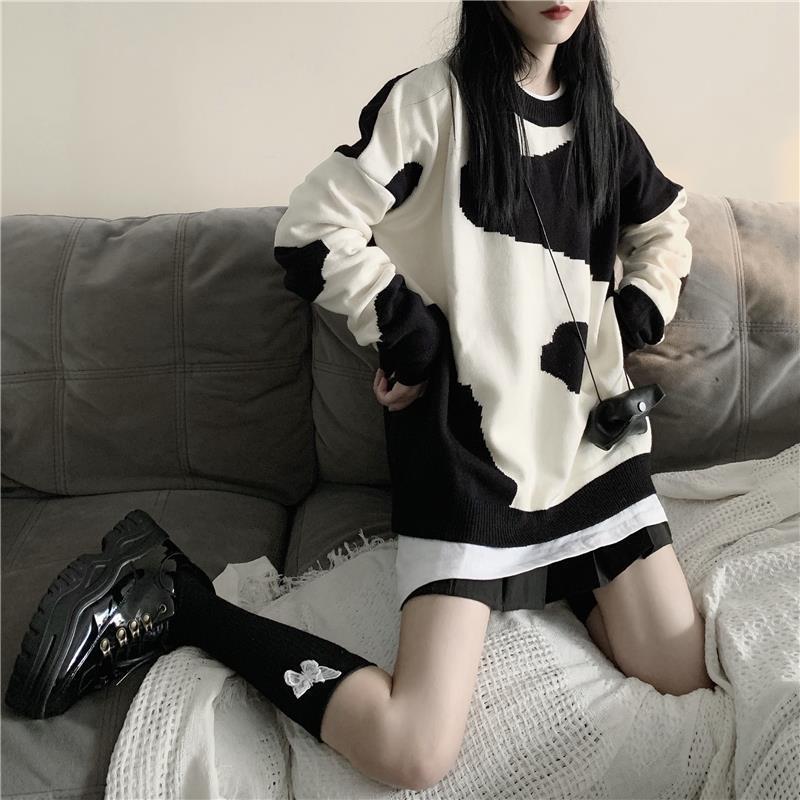 

men's sweaters female pullovers thicken winter shreds o-neck oversize crocheted chic korean style sweaters in all-match lady teen ins e, White;black