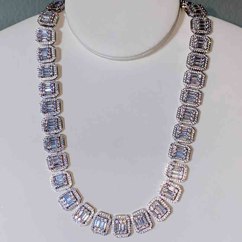 

Square Cubic Zirconia Charm Tennis Chain Necklac Silver Color 13mm Luxury Full Iced Out AAA CZ Hiphop Choker Jewelry For Women X0509