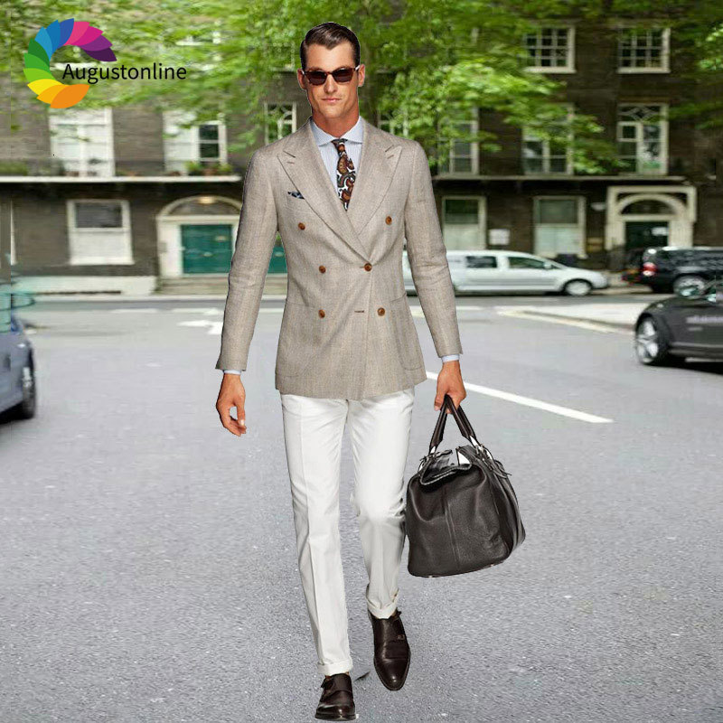 

Men' Suits & Blazers Double Breasted Beige Men for Wedding Man Blazer 2Piece Jacket White Suit Pants Vest Slim Fit Groom Tuxedos, Dark grey