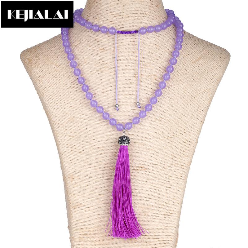 

Pendant Necklaces KEJIALAI Bohemian Long Tassel Necklace Multi Stone Beads Knotted Druzy Link Natural 8mm Handmade Jewelry