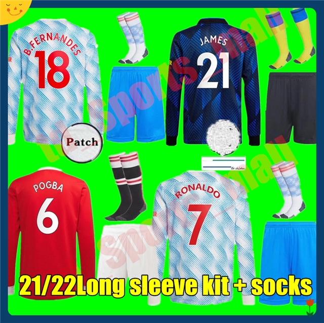 

ADULT KIT Long sleeve Man soccer jersey 2021 2022 UNITED RONALDO POGBA SANCHO CAVANI UTD VAN DE BEEK MARTIAL B. FERNANDES RASHFORD KITS football shirt 21 22 Utd, 3rd+socks
