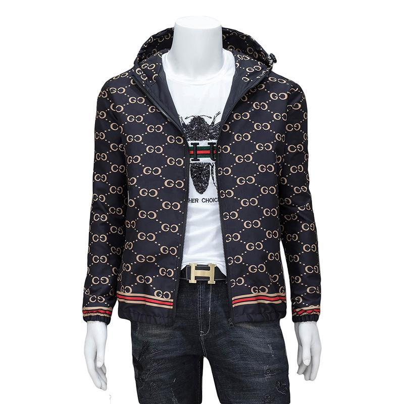 

Men's Jackets 2021 Autumn Casual Slim Plus Size Print Coats European Style Hooded Windbreaker 5XL, Black;brown