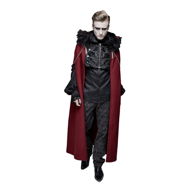 

Men' Trench Coats Devil Fashion Halloween Party Show Cardigan Long Shawl Punk Hooded Cloak Coat Gorgeous Retro Vampire Knight, Red