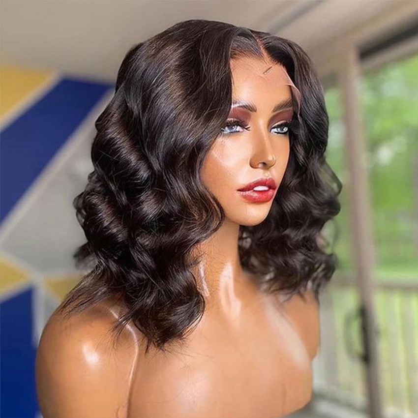 

Transparent 5x5 Lace Closure Wig Loose Wave Short Wigs for Women Human Hair Pre Plucked Bob Brazilian Natural Body Wave 4x4 Lace, Natural color
