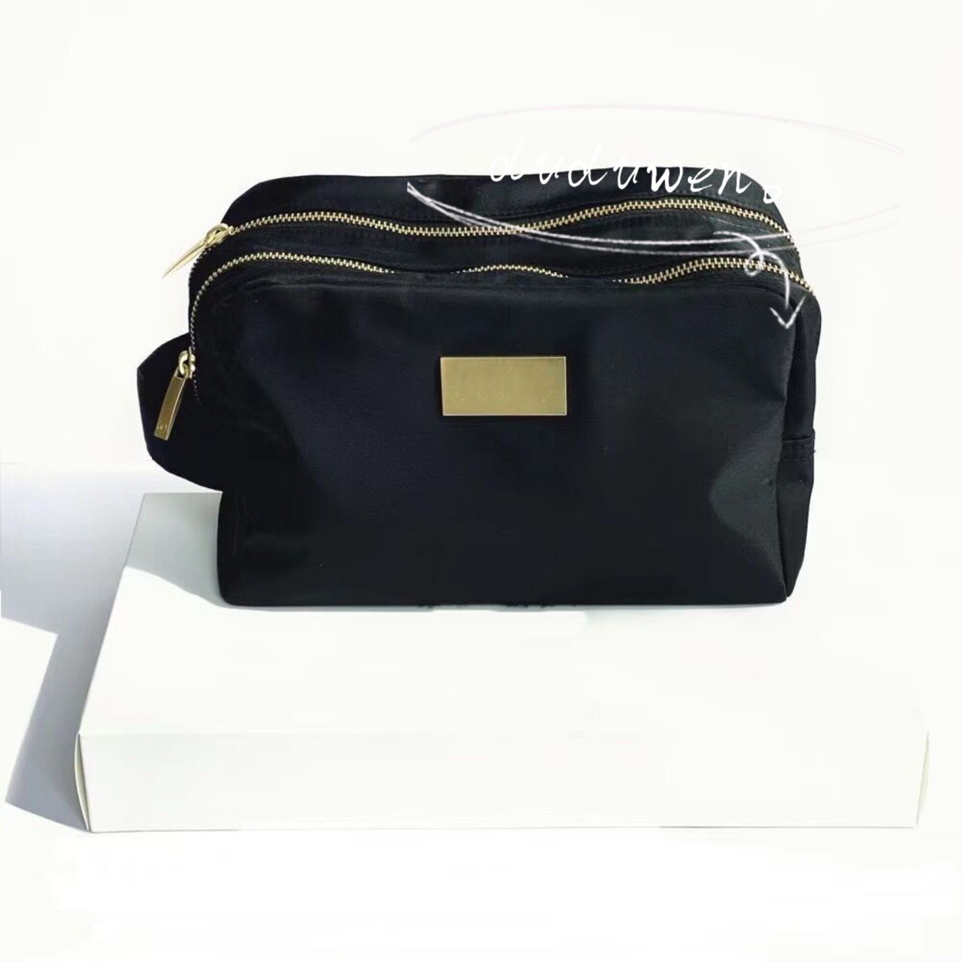 

fashion nylon double metal zipper storage elegant C counter gift beauty cosmetic case makeup portable organizer bag wtih paper box Large cap