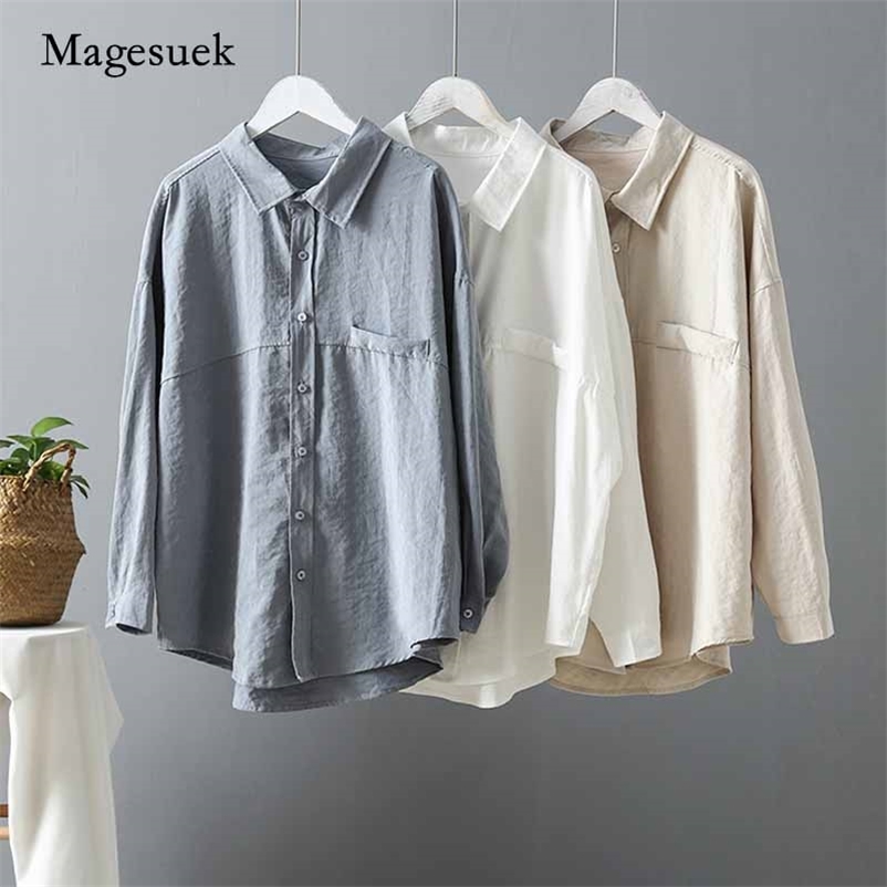 

Spring Autumn Turn-down Collar Long Sleeve Women Blouses Tops Fashion Loose Solid Shirts Blusas Mujer 6720 50 210518, Pea green