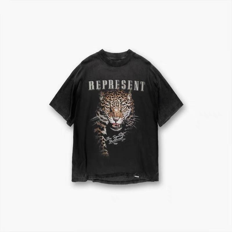 

Men' T-Shirts Vintage REPRESENT THE SPIRIT UNTAMED T-SHIRT Men Women 1:1 Quality Wash Leopard Graphic T Shirt Tops Tee, 11