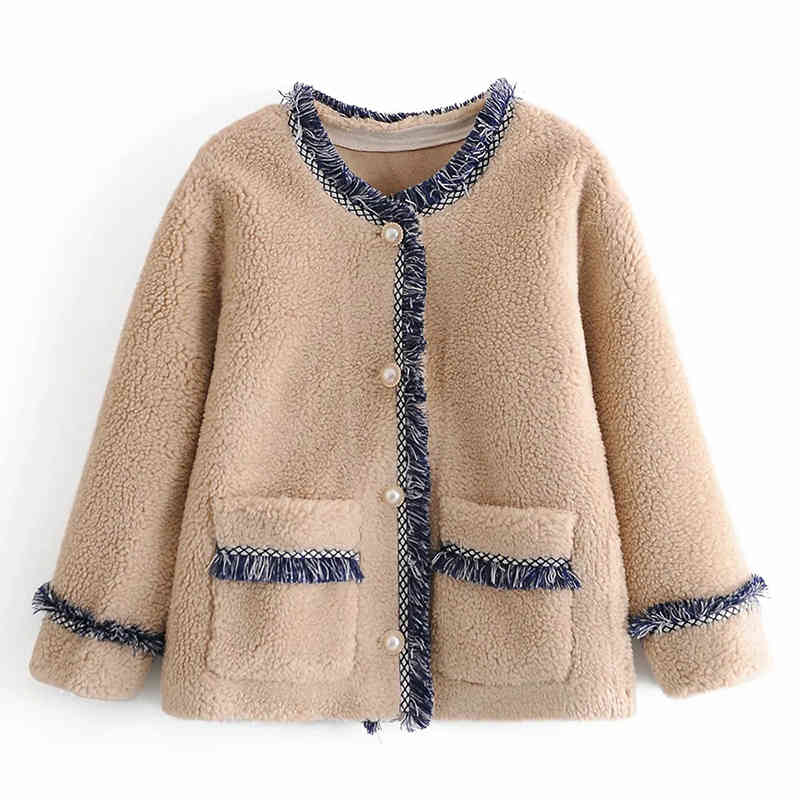 

Winter Women Keep Warm Tassel Decoration Exquisite Buttons Overcoat Female Fashion Simplicity Long Sleeve Round Neck Coat 210520, As picture