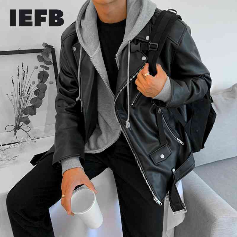 

IEFB men's clothing black PU leather jacket Korean trend handsome autumn coats male streewear casual coat trend clothes 9Y4307 210524