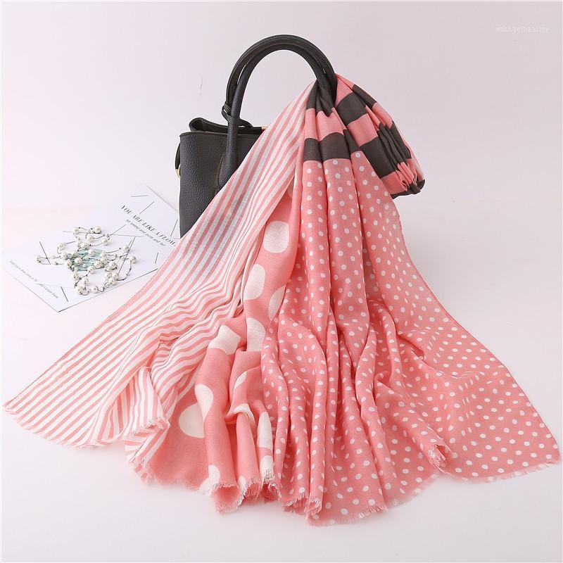 

Scarves Spring And Summer Double-sided Wave Point Striped Silk Scarf Shade Travel Bib Fashion Breathable Dual-use