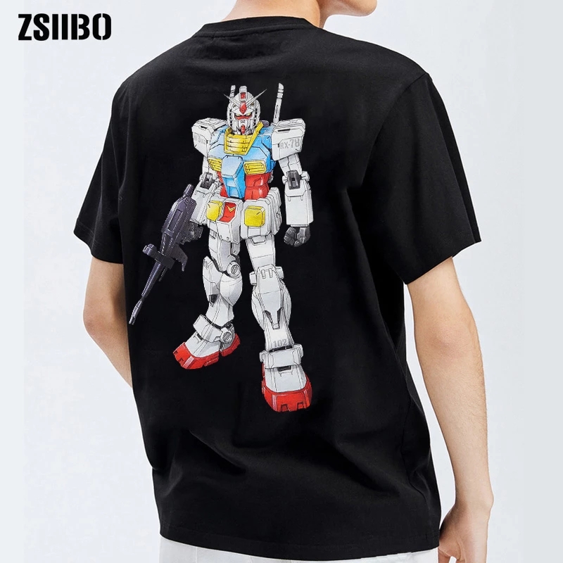 

80s GUNDAM RX-78-2 Anime t shirt White devil print Short Sleeve Harajuku Retro Fashion Hip Hop tee Tops Unisex men clothing, Black