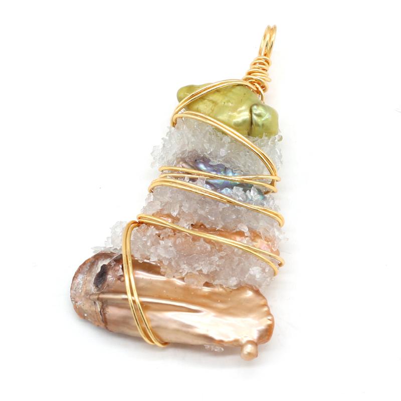 

Charms Natural Freshwater Pearl Pendant Irregularly Wound 25x55mm DIY Necklace Flying House Around Colorful Jewelry, Bronze;silver