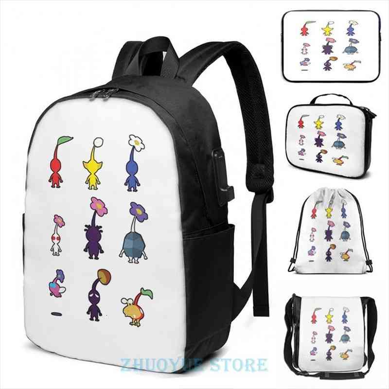 

funny graphic print pikmin fauna usb charge backpack men school bags women bag travel laptop