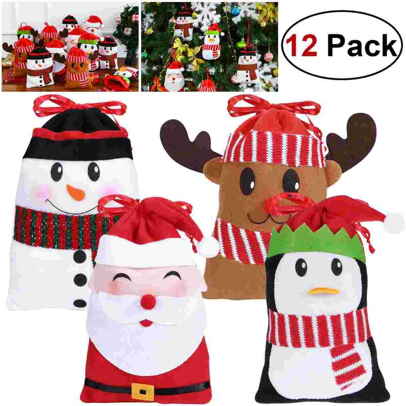

Christmas Decorations Hemoton 12PCS Treat Candy Bags Cartoon Hanging Small Tree