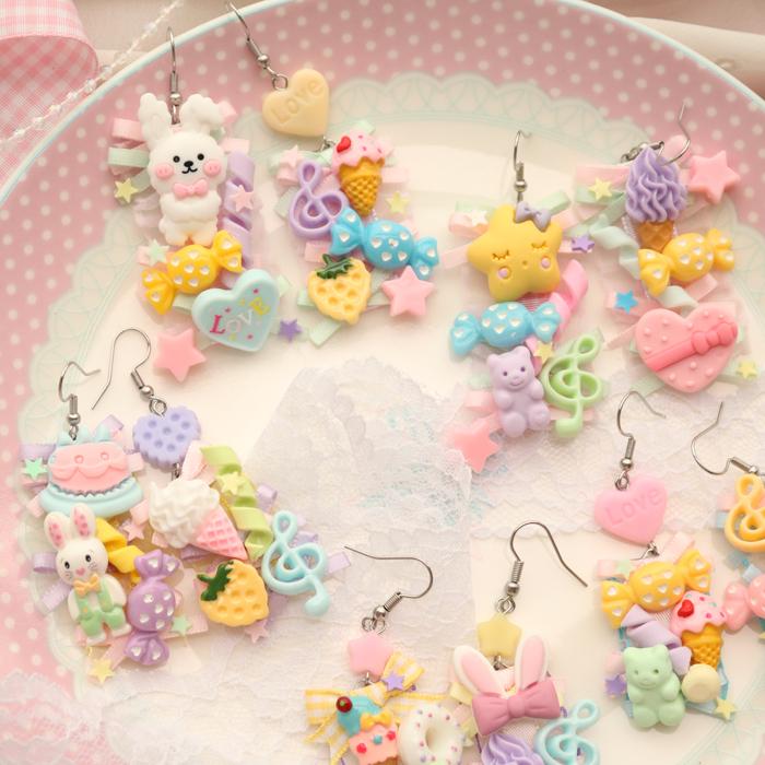 

Dangle & Chandelier Original Lolita Sweet Lovely Cream Cake Bear Hand Wind As Earrings, Silver