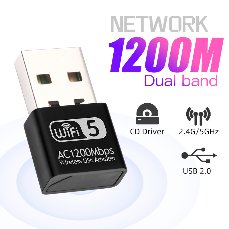 

1200Mbps Mini USB Wifi Adapter Network Lan Card For PC Wifi Dongle Dual Band 2.4G&5G Wireless Wi-Fi Receiver Desktop Laptop