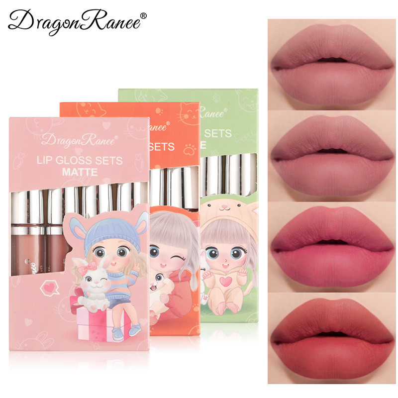

Dragon Ranee Makeup Matte Lip gloss Set Waterproof Long Lasting Sexy Lipgloss Professional Velvet Liquid Lipstick 4pcs/set
