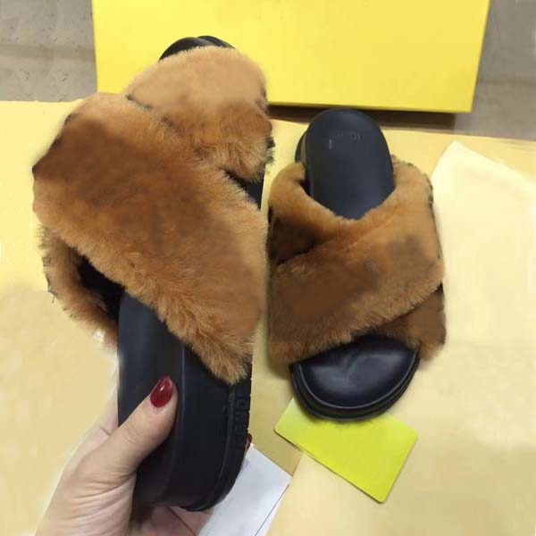 

2022 Women Winter slipper high quality woolen Sheepskin Classic letters fur one piece lamb wool warm and comfortable wear resistant slippers 35-42 With box, Brown