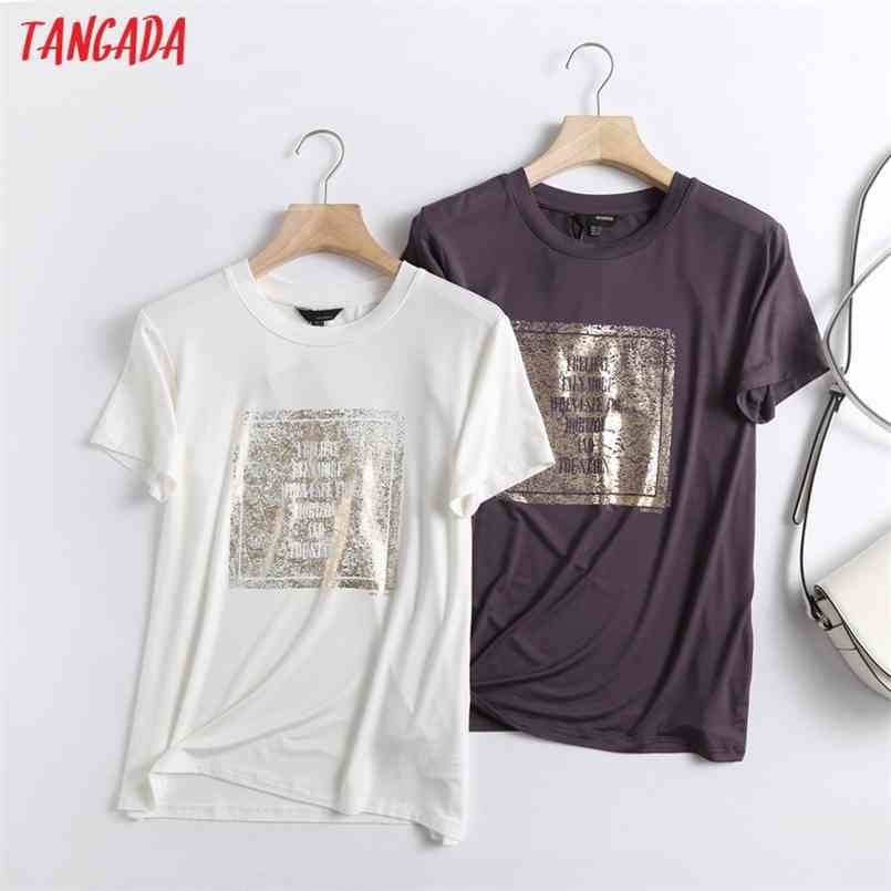 

Tangada Summer Women Elegant Print Cotton T Shirt Short Sleeve O Neck Tees Office Ladies Tee Top 6D14 210708, Purple