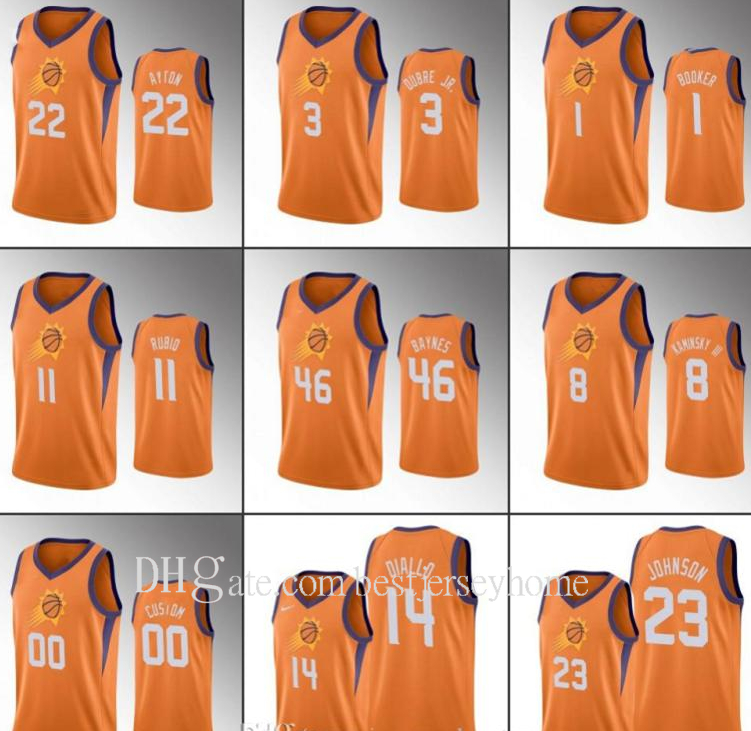 

Printed Basketball Jerseys Men Deandre Ayton Devin Booker KellyPhoenix Oubre Jr. Ricky Rubio Orange 2020 Statement Suns Custom Jersey S-2XL