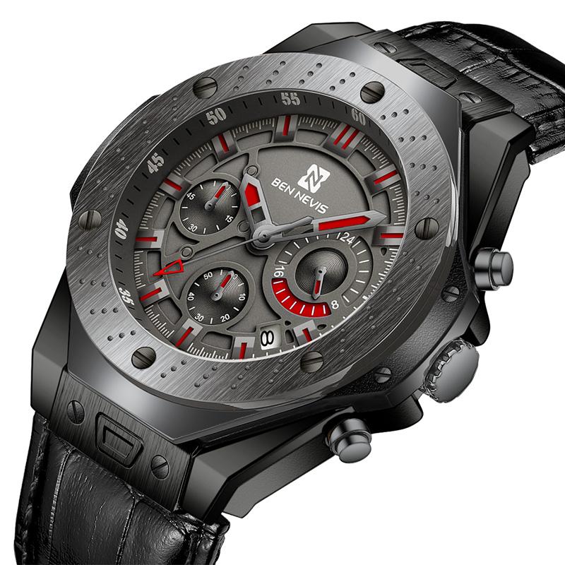 

Wristwatches Casual Sport Watches For Men Blue Top Military Leather Wrist Watch Man Clock Fashion Chronograph Wristwatch Waches, 01