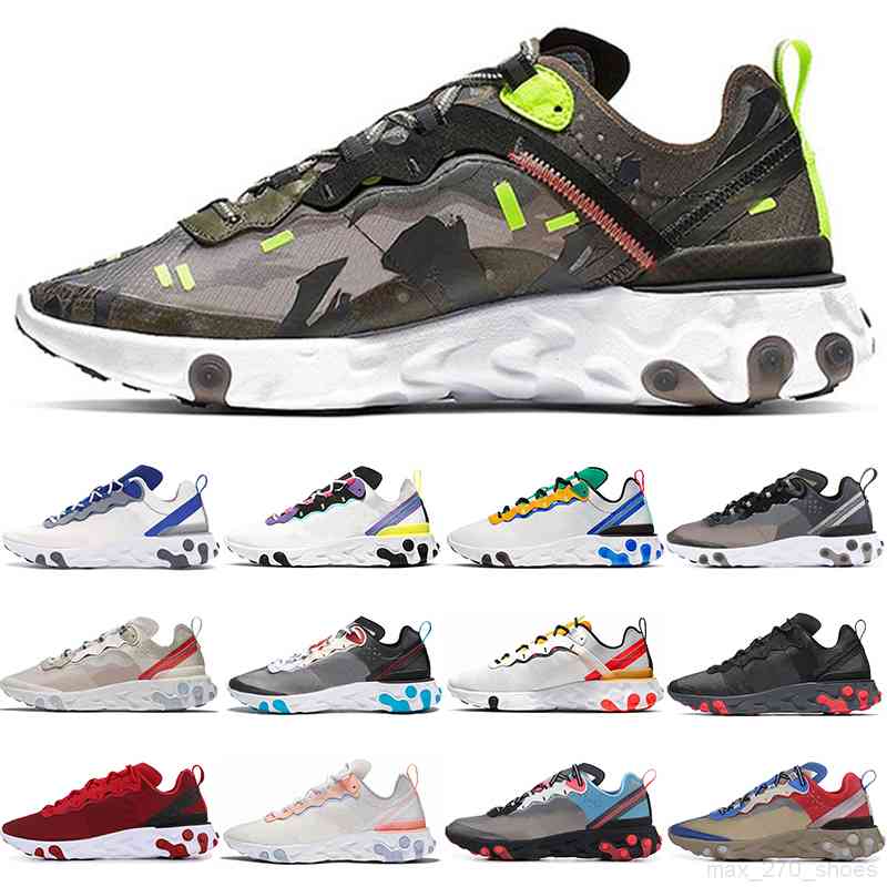 

55 React Element Running shoes 87 men women Light Beige White Royal Red blue purple Total Orange Sail Camo Volt trainers sports sneakers, Volt racer pink