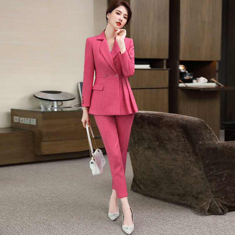 

autumn and winter plus size women's high-quality Female two-piece suit pants Temperament slim ladies jacket Casual trousers 210527, Purple pants