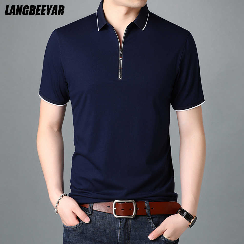 

Top Quality Summer Brand Mens Polo Shirts Designer Plain Zipper Short Sleeve Casual Tops Fashions Man Clothing 210707, Navy blue