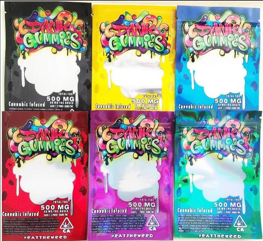 

2021 500mgArrival Maylar bag Dank Gummies Zipper Bag Dry Tobacco Retail Bag Gummy candy mylar bags 500mg Packaging bags