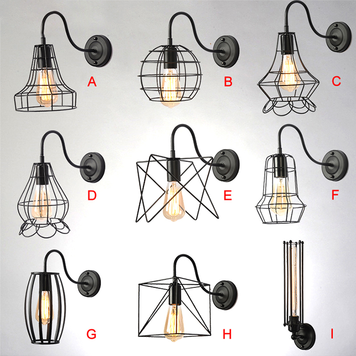 

American retro industrial iron cage art black wall lamp restaurant bar decoration lamp with Edison bulb