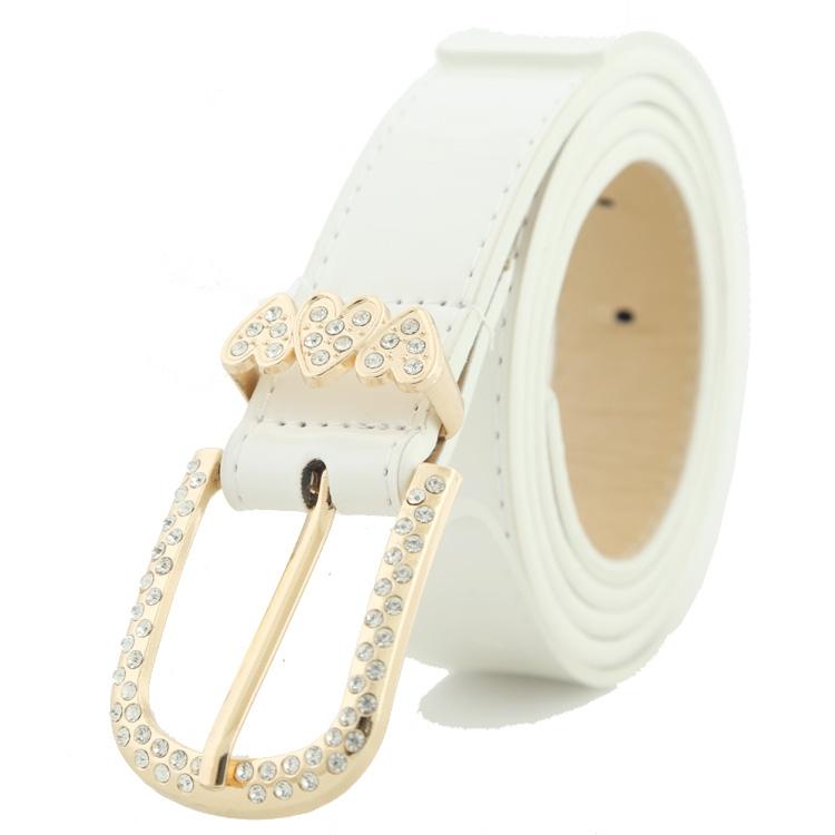 

Belts Fashion Love Heart Needle Buckle Decorative Belt Lady's Candy Color Patent Leather With Heart-shaped Water Drill Decoration., White