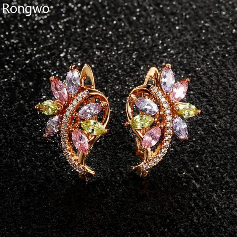 

Rongwo Fashion Flower Crystal Zircon Earrings Colorful Exquisite Small Female Accessories Aesthetic For Woman Jewelry Stud, Golden;silver